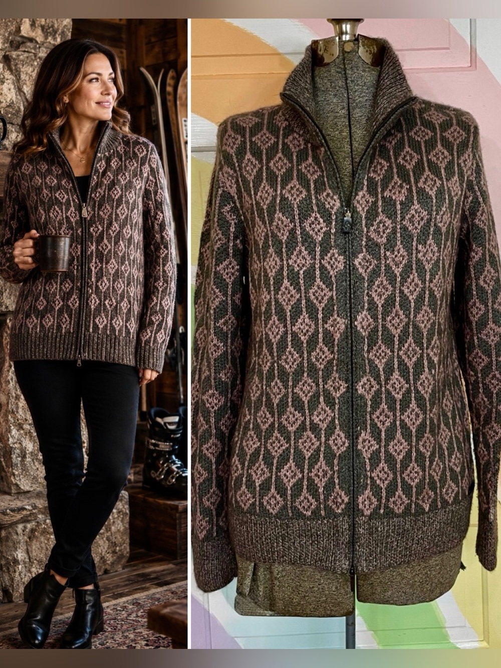 Qiviuk Danet Bison Merino Wool & Silk Luxury Hand Knit Cardigan Sweater XL 🧡🎀